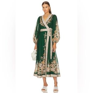 Zimmermann Devi Wrap Midi Dress Emerald & Paisley